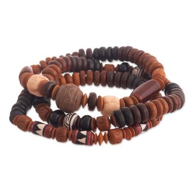 Alternate image for Andean Artisan Crafted 3 Bracelets of Brown Ceramic Beads Soul of Huaylas