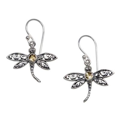 Alternate image for Sterling Silver Citrine Dangle Earrings Enchanted Dragonfly
