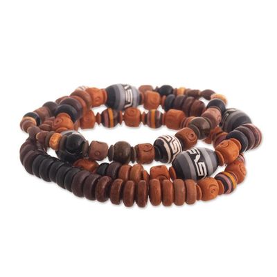 Alternate image for Set of 3 Handmade Stretch Bracelets of Brown Ceramic Beads Soul of the Andes