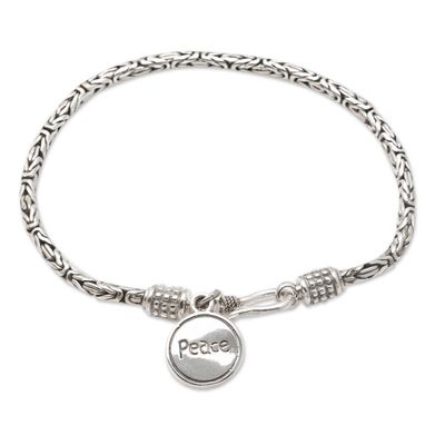Alternate image for Hand Made Sterling Silver Charm Bracelet Chain Of Peace