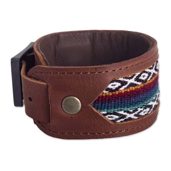 Alternate image for Handmade Leather and Wool Bracelet from Peru Cusco Lands