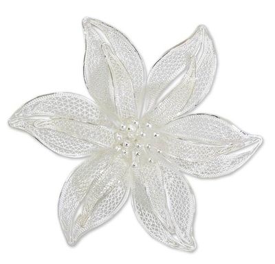 Alternate image for Filigree Flower Sterling Silver Brooch Pin Tiger Lily