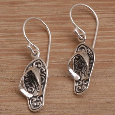 Alternate image for Handmade Sterling Silver Dangle Sandal Earrings from Bali Celuk Sandal