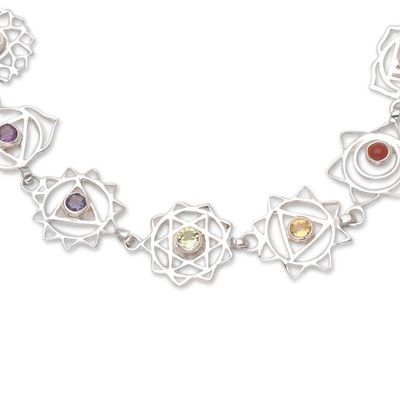 Alternate image for Multi-Gemstone Pendant Bracelet with Chakra Motif Seven Sisters
