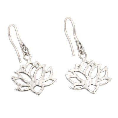 Alternate image for Handcrafted Sterling Silver Lotus Blossom Dangle Earrings Lotus Silhouette