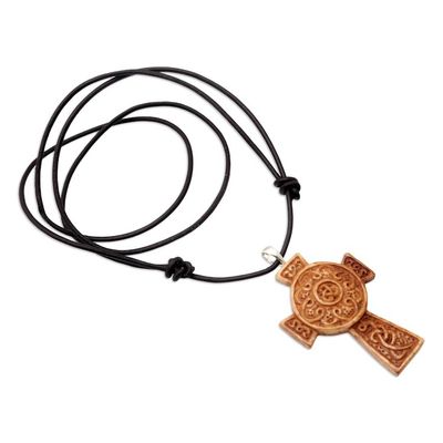 Alternate image for Leather Cord Pendant Necklace with Celtic Cross Cross of Two Worlds