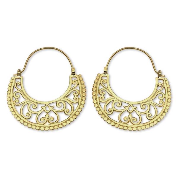 Alternate image for Unique Hoop Earrings in 22k Gold Vermeil from Bali Moonlit Garden