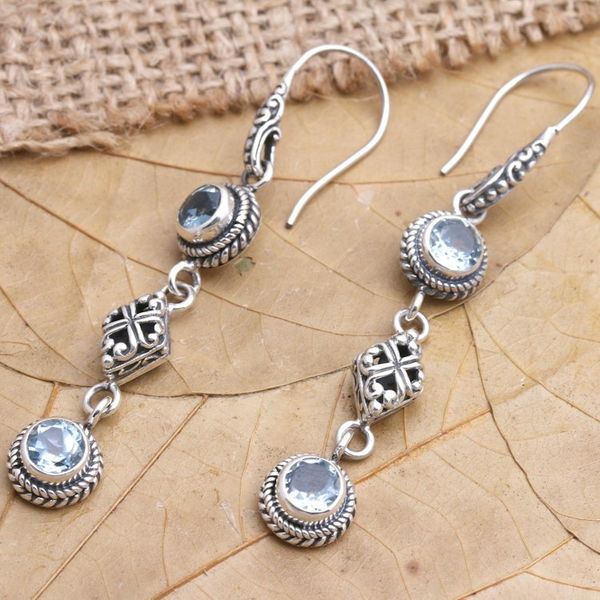 Alternate image for Blue Topaz and Sterling Silver Dangle Earrings Double Act in Blue