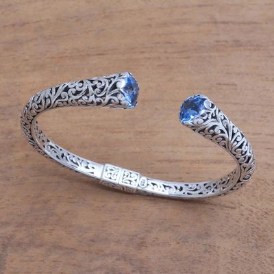 Alternate image for Blue Topaz and Sterling Silver Scroll Motif Cuff Bracelet A Glimpse of Sky