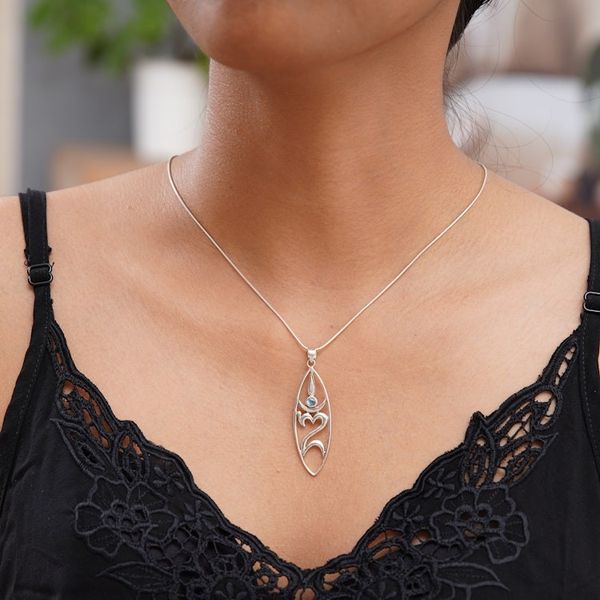 Alternate image for Sterling Silver and Rainbow Moonstone Pendant Necklace Peace for the World