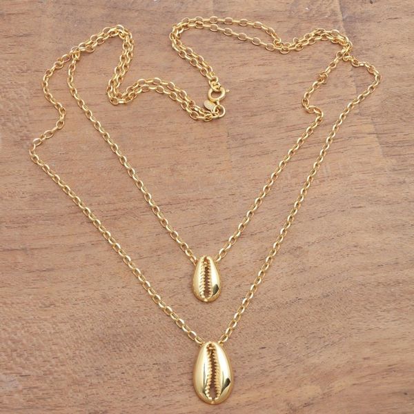 Alternate image for Gold Plated Sterling Silver Double Strand Necklace Cowry Shell