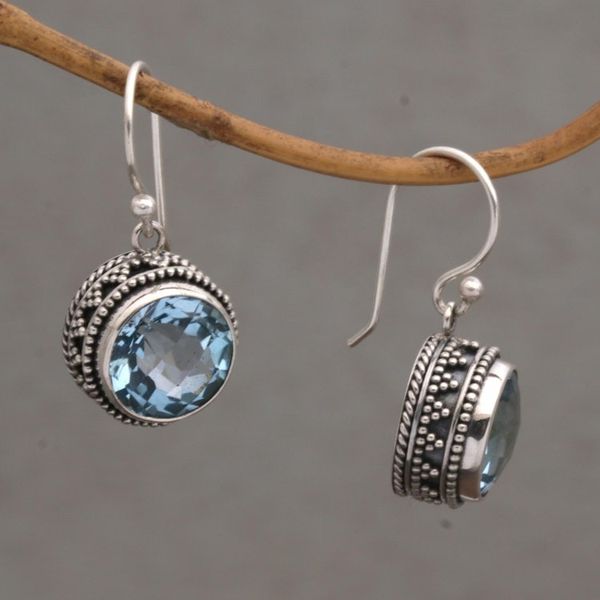 Alternate image for Handcrafted Blue Topaz and Sterling Silver Dangle Earrings Sparkling Haven