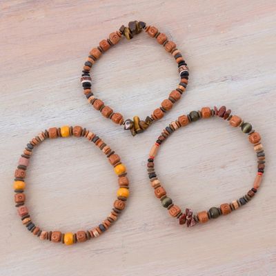 Alternate image for Set of 3 Tigers Eye and Ceramic Beaded Bracelets from Peru Andean Temples