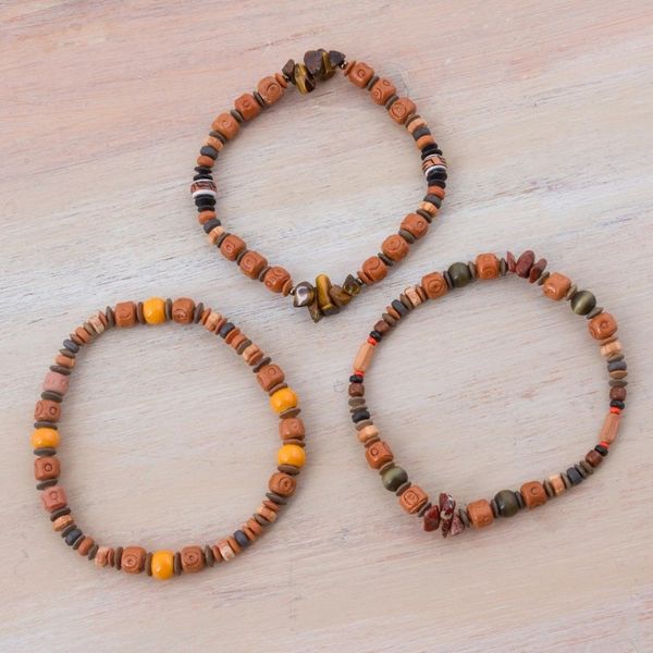 Alternate image for Set of 3 Tigers Eye and Ceramic Beaded Bracelets from Peru Andean Temples