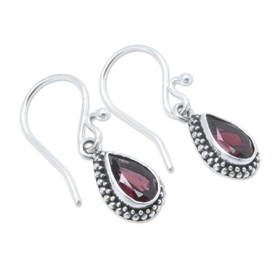 Alternate image for Sterling Silver Dangle Earrings with Pear Garnet Stones Passion Pear