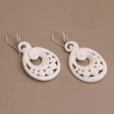 Alternate image for Handcrafted Bone Spiral Motif Dangle Earrings from Bali Swirling Scales