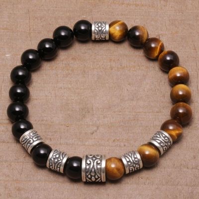 Alternate image for Tigers Eye and Onyx Beaded Stretch Bracelet from Bali Batuan Renaissance