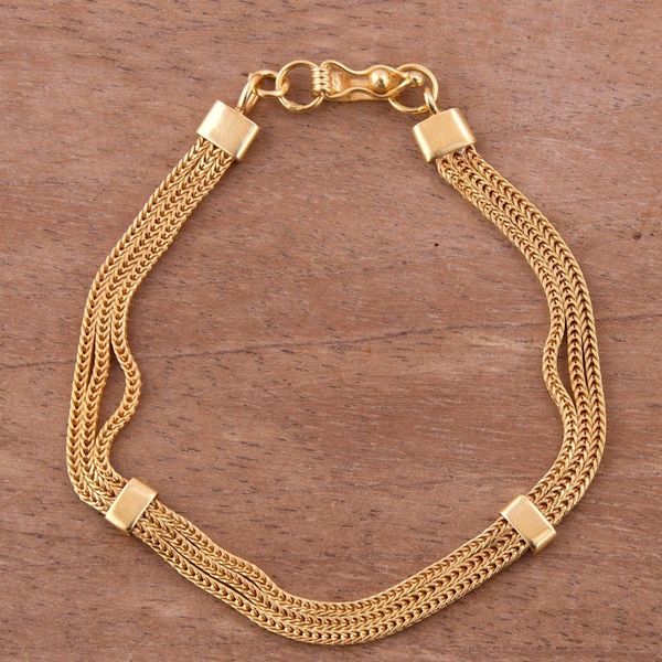 Alternate image for Gold Plated Sterling Silver Naga Chain Bracelet from Peru Dragon Royalty