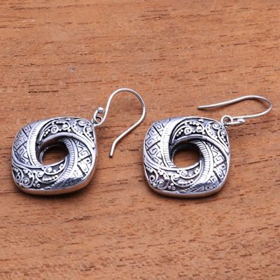 Alternate image for Songket Pattern Sterling Silver Dangle Earrings from Bali Rich Songket