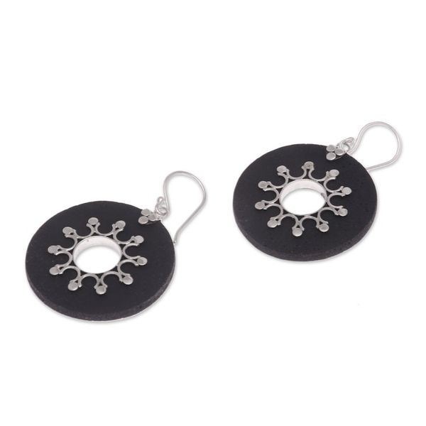 Alternate image for Sterling Silver Lava Stone Dark Sun Black Dangle Earrings Dark Sun