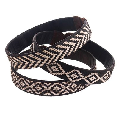 Alternate image for Brown Woven Colombian Cane Fiber Cuff Bracelets Set of 3 Brown Colombian Geometry