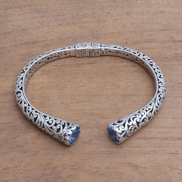 Alternate image for Blue Topaz and Sterling Silver Scroll Motif Cuff Bracelet A Glimpse of Sky