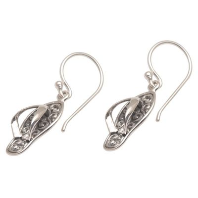 Alternate image for Handmade Sterling Silver Dangle Sandal Earrings from Bali Celuk Sandal