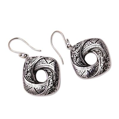 Alternate image for Songket Pattern Sterling Silver Dangle Earrings from Bali Rich Songket
