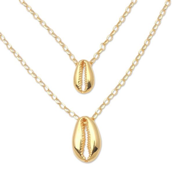 Alternate image for Gold Plated Sterling Silver Double Strand Necklace Cowry Shell
