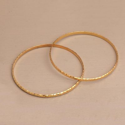 Alternate image for 2 Gold Plated 925 Slim Half Hoop Bangle Bracelets from Bali Slim Radiant Shine