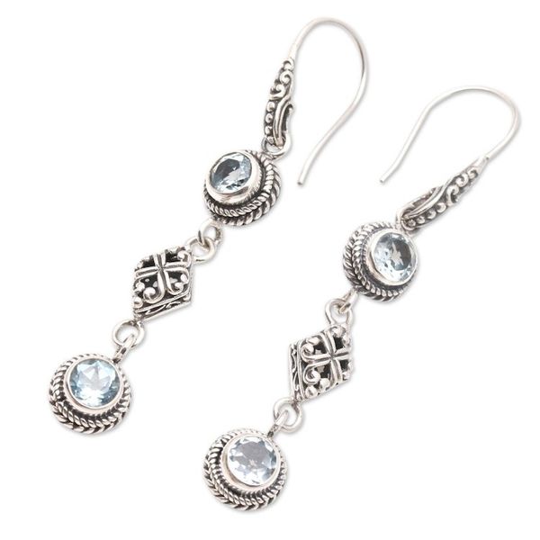 Alternate image for Blue Topaz and Sterling Silver Dangle Earrings Double Act in Blue