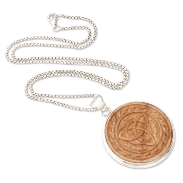 Alternate image for Mens Bone  925 Silver Celtic Trinity Knot Pendant Necklace Celtic Trinity Knot