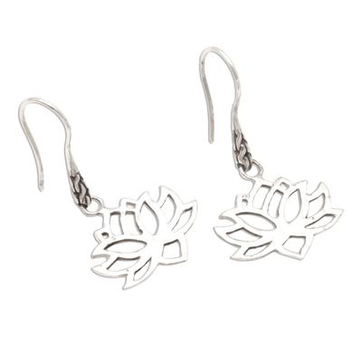 Alternate image for Handcrafted Sterling Silver Lotus Blossom Dangle Earrings Lotus Silhouette