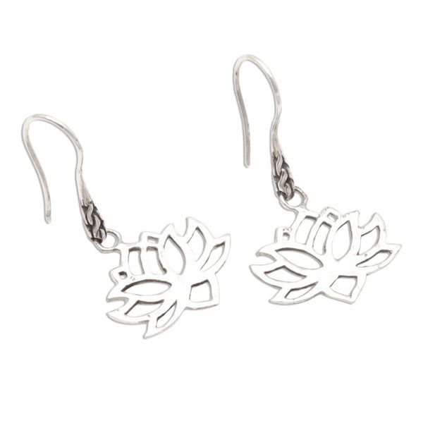 Alternate image for Handcrafted Sterling Silver Lotus Blossom Dangle Earrings Lotus Silhouette