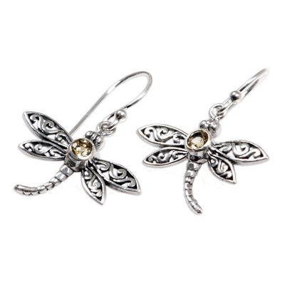 Alternate image for Sterling Silver Citrine Dangle Earrings Enchanted Dragonfly