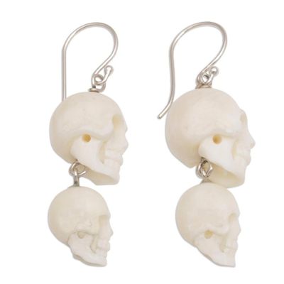 Alternate image for Handcrafted Bone Skull Dangle Earrings from Bali Trunyan Skulls