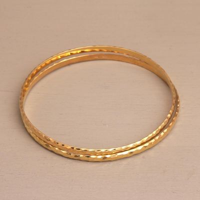 Alternate image for 2 Gold Plated 925 Slim Half Hoop Bangle Bracelets from Bali Slim Radiant Shine