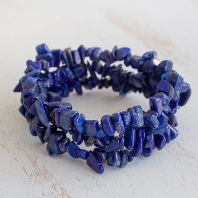 Alternate image for Three Lapis Lazuli Beaded Stretch Bracelets from Brazil Lapis Trio