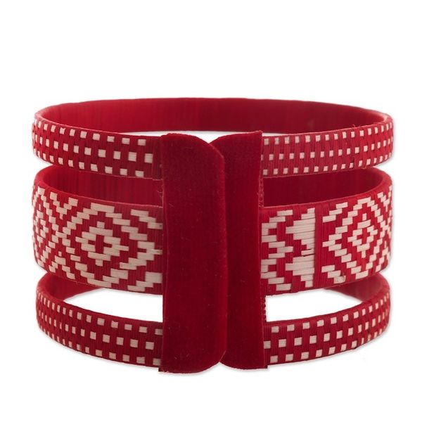 Alternate image for Natural Fiber Red and Off-White Cuff Bracelet from Colombia Harvest Weave
