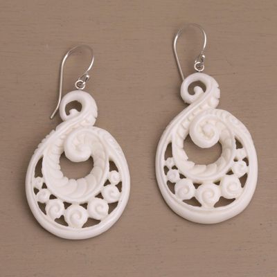 Alternate image for Handcrafted Bone Spiral Motif Dangle Earrings from Bali Swirling Scales