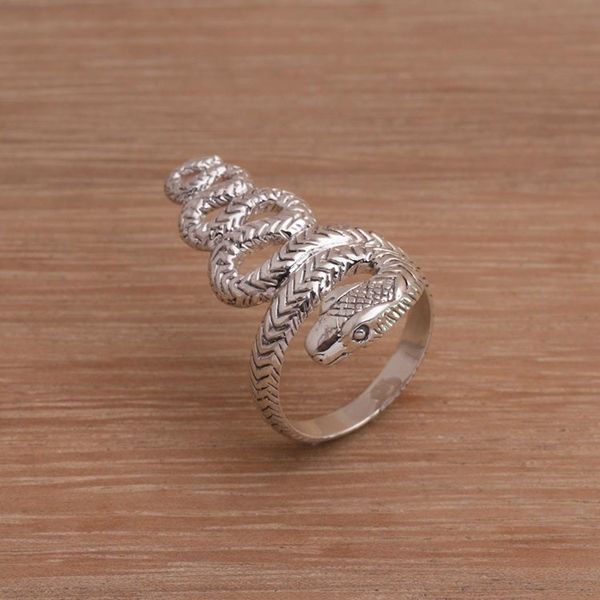 Alternate image for Handmade 925 Sterling Silver Snake Cocktail Ring Slinking Serpent