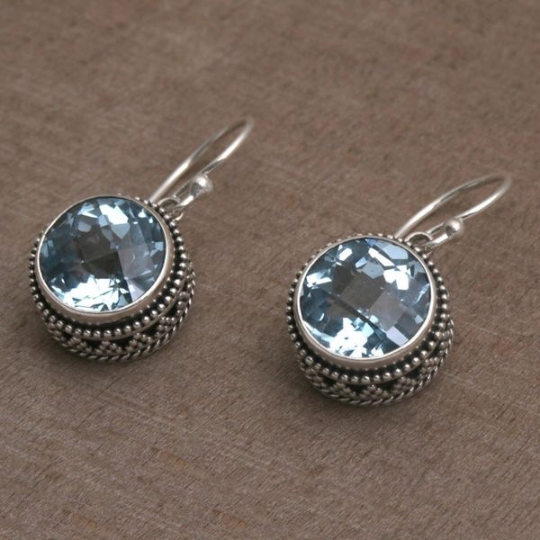 Alternate image for Handcrafted Blue Topaz and Sterling Silver Dangle Earrings Sparkling Haven