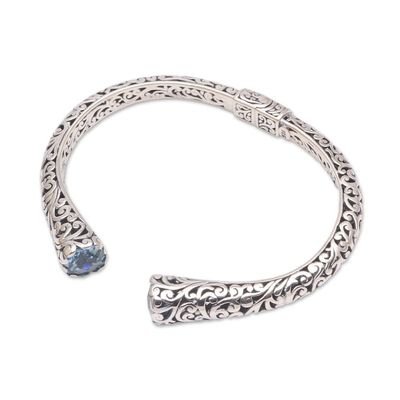 Alternate image for Blue Topaz and Sterling Silver Scroll Motif Cuff Bracelet A Glimpse of Sky