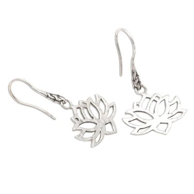 Alternate image for Handcrafted Sterling Silver Lotus Blossom Dangle Earrings Lotus Silhouette
