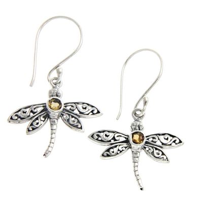 Alternate image for Sterling Silver Citrine Dangle Earrings Enchanted Dragonfly