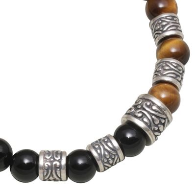 Alternate image for Tigers Eye and Onyx Beaded Stretch Bracelet from Bali Batuan Renaissance