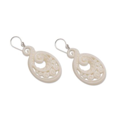 Alternate image for Handcrafted Bone Spiral Motif Dangle Earrings from Bali Swirling Scales