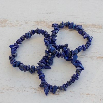 Alternate image for Three Lapis Lazuli Beaded Stretch Bracelets from Brazil Lapis Trio