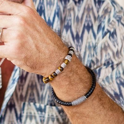 Alternate image for Tigers Eye and Onyx Beaded Stretch Bracelet from Bali Batuan Renaissance