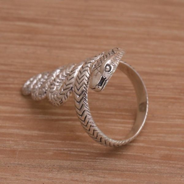 Alternate image for Handmade 925 Sterling Silver Snake Cocktail Ring Slinking Serpent